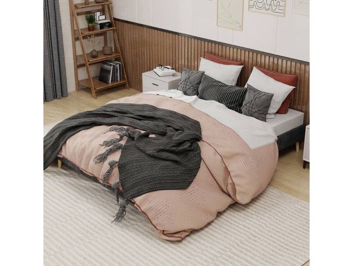 Lit simple - Zephmum - 160x200 gris velours hollandais profil bas sans vérin ni tête ni matelas
