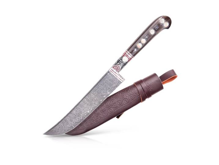 Pchak Damastmesser Handgeschmiedet usbekisches Küchenmesser Argali Horn Damaszenerstahl