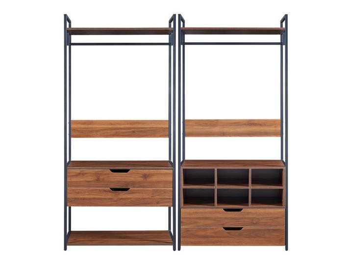 [en.casa] Garderoben-Set 2 Tlg. Larem, Walnussfarben, Schwarz, Metall, 4 Schubladen, einzeln stellbar, 168x180x40 cm, Garderobe, Garderobensets & -serien, Garderoben-Set
