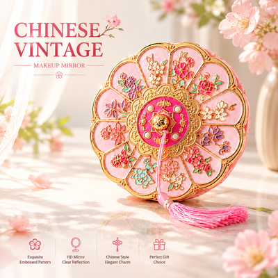 Fusion Finds Vintage Chinese Style Portable Makeup Mirror With Floral Pattern Handheld Travel Mirror Vintage Chinese Style Portable Makeup Mirror With Floral Pattern Handheld Travel Mirror