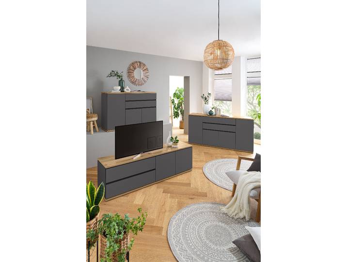 Sideboard - 184 cm 184 x 93 x 42cm Grau/Eiche Artisan Dekor/Anthrazit