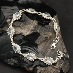 Drachensilber Blauer Topas Edelstein Armband  edler Damen Armschmuck 925 Silber Schmuck - Silber;Blau