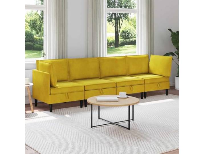 Xolmizyn Wohnzimmergarnitur 4-TLG. Set aus Samt mit Kissen, modulares Sofa für Wohnzimmer, Gelb