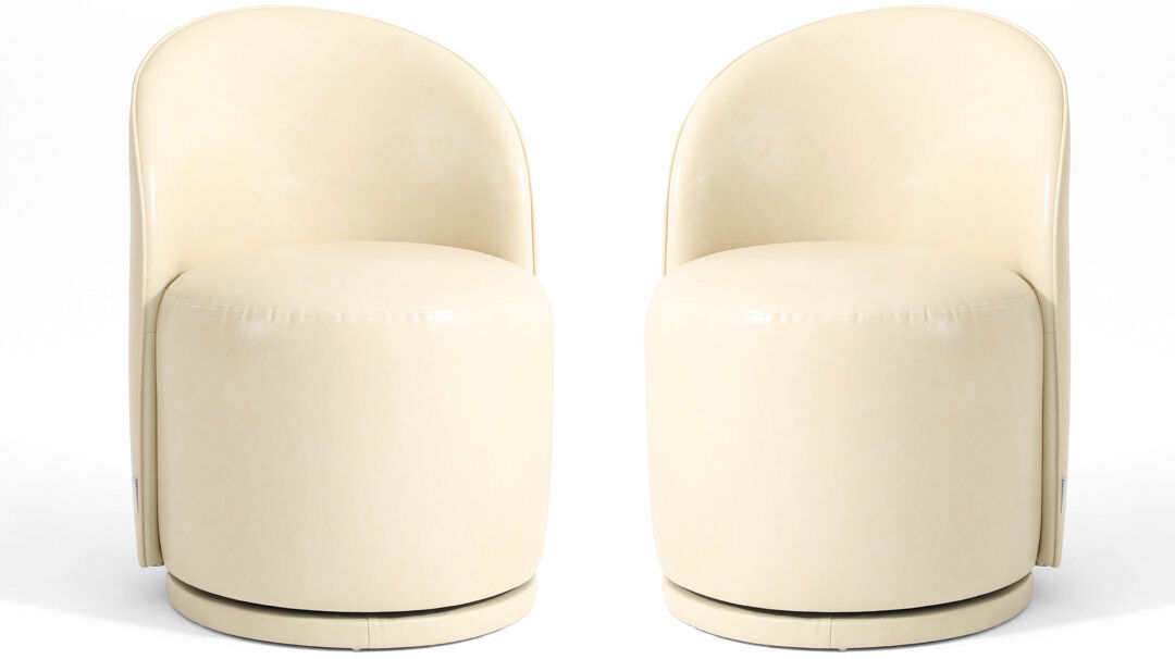 Blue Elephant PU Leather Barrel Swivel Armless Dining Chair Cream 30.65cm H X 23.55cm W X 23.55cm D
