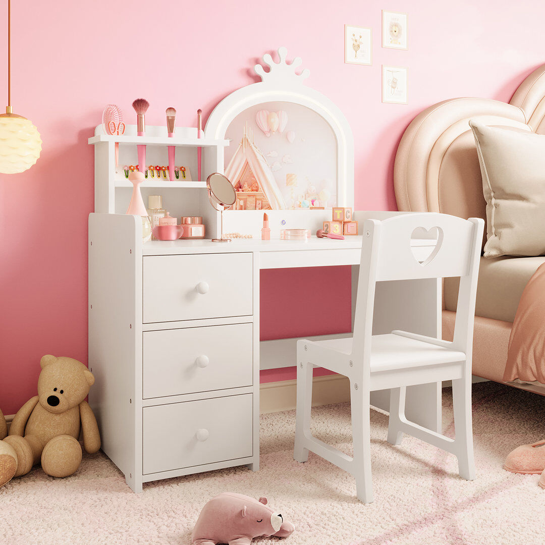 Fairmont Park Dressing Table with Mirror White 112cm H X 77.5cm W X 20cm D