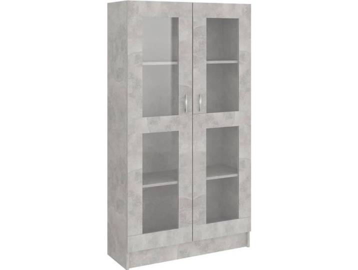 Bibliothèque à vitrine OMABETA - Gris béton - 82 5x30 5x150 cm - 4 étagères