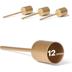 12x Stabkerzenhalter Gold I Kerzenpick 10 x 2 ,5 cm Kerzenpin Adventskranzdekoration I Kerzenstecker für Stabkerzen Kerzenleuchter I Dekoration Weihnachten