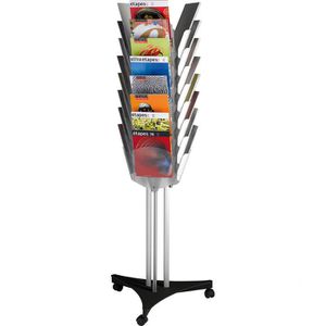 Paperflow Prospekthalter PM024TT.01, silber, Prospektständer, drehbar, mit Rollen, 24 x A4