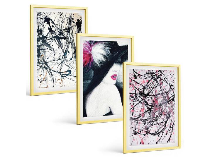 Tulup Bilder SET 3er Set - 40x60 cm Goldrahmen - Abstrakte Farbmuster Hut, Goldfarben, Kunststoff, Rechteckig, 40x60 cm, gerahmt, Bilder & Rahmen, Bilder