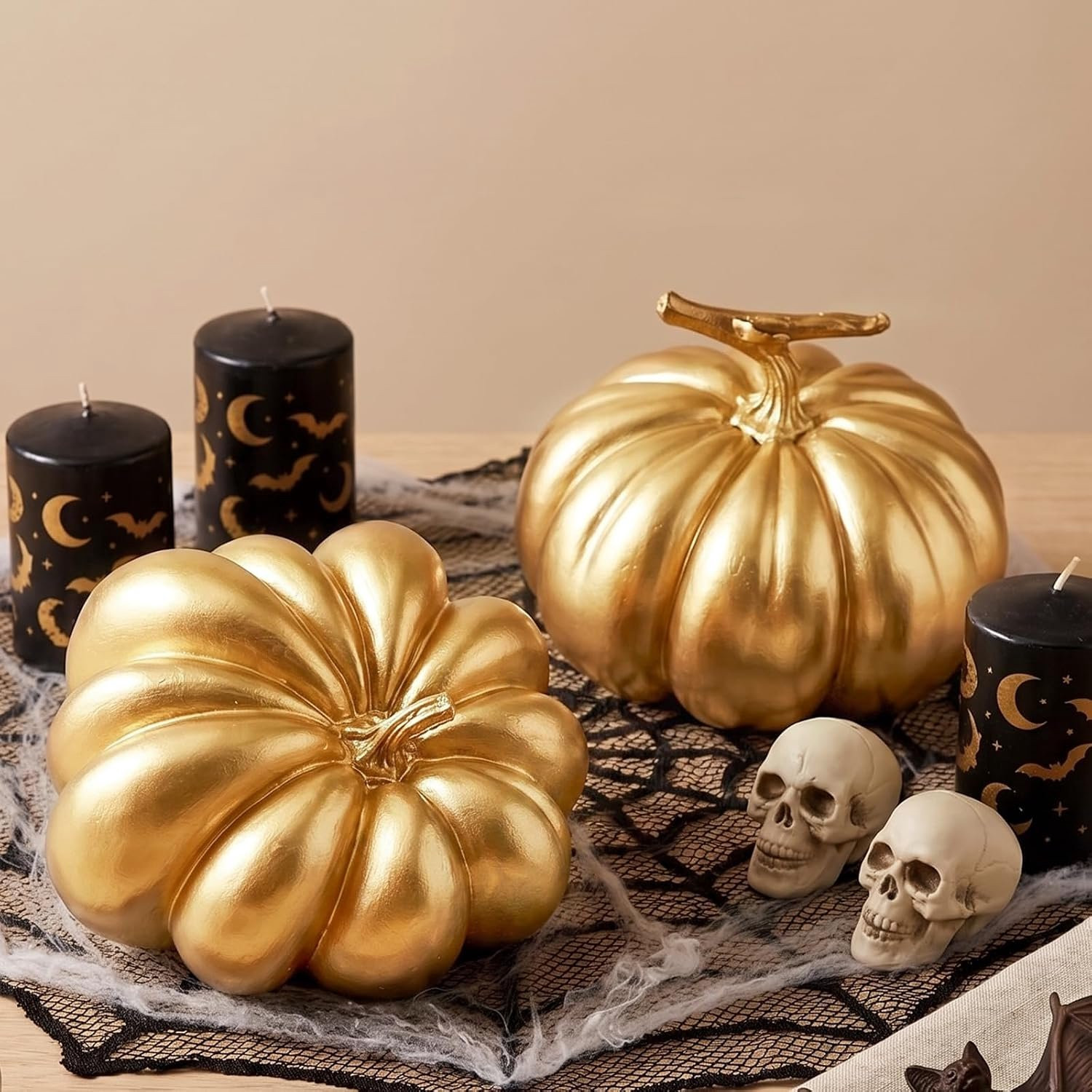 Vemera Pompoen decoratieset van 2 - Gouden hars pompoenen voor herfstdecoratie