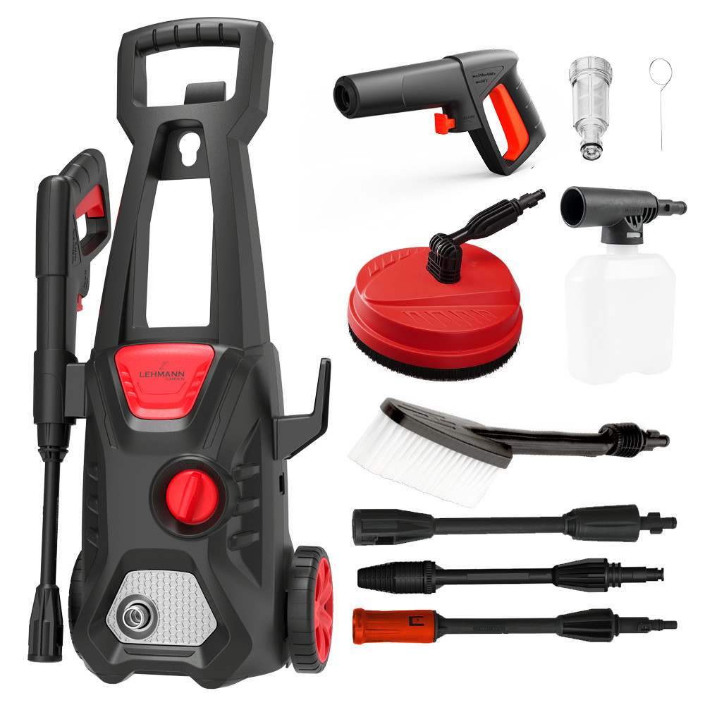 Lehmann Yukon hogedrukreiniger, 1600 W, 200 bar, inclusief hogedrukslang, waterpomp, schuimsprayer en turboroterende spuitmond