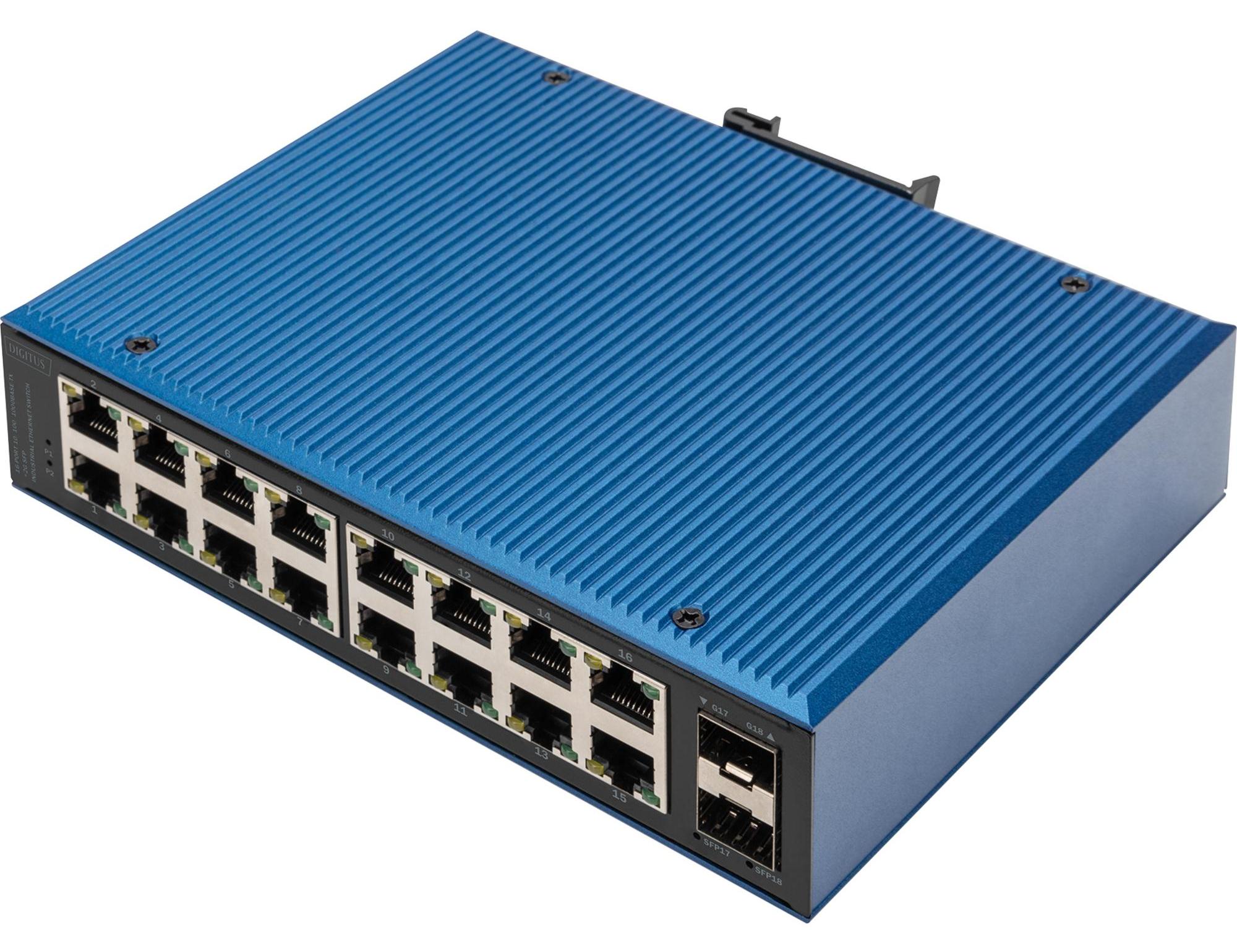 Digitus 16 Port Gigabit Ethernet Netzwerk Switch, Industrial, Unmanaged, 2 SFP Uplink, Unmanaged, Gigabit Ethernet (10/100/1000), Vollduplex