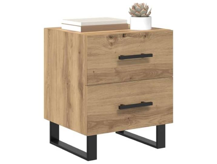 KTHLBRH Nachtschrank Eiche Handwerk 40 x 35 x 47,5 cm Mehrschichtholz, 2 Schubladen, schwarze Metallbeine, stabil auf Teppichen, Montage erforderlich
