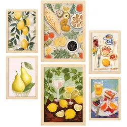 POSTER Set Mit 6 Zitronen & Marmelade A3 & A4 Rahmen Aus Hellem Holz