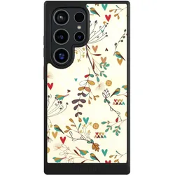 Nivocase Hülle für Samsung Galaxy S24 Ultra Handyhülle NIVOcore Case Schwarz Blumen Retro Vogel (Samsung Galaxy S24 Ultra), Smartphone Hülle, Schwarz