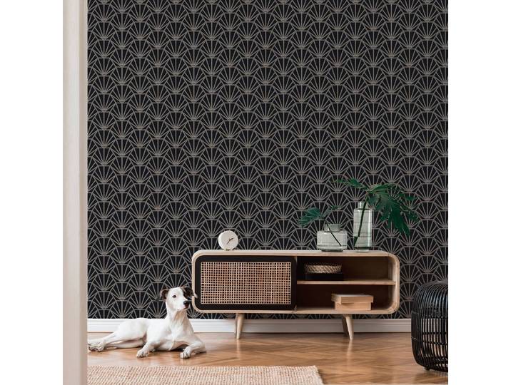 home24 Vliesbehang Art Deco 53 x 1005cm bronskleurig/zwart