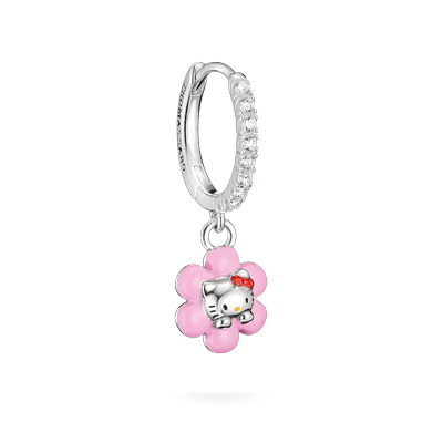 Single-Creole THOMAS SABO "THOMAS SABO  Hello Kitty Single Creole Blume", rosa (silberfarben, schwarz, pink, gelb, rot, weiß, kristallweiß, kristallweiß), Ohrringe, Damen, Metall, mit Zirkonia (synth.) - Emaille
