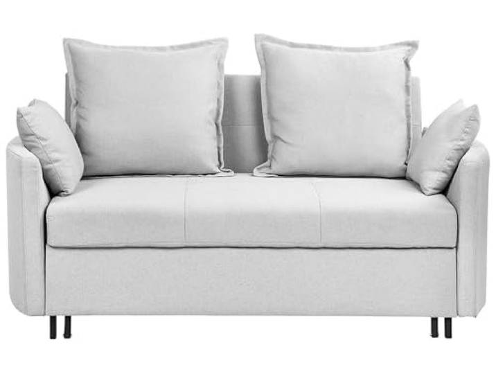 Beliani 2-Sitzer Sofa mit Schlaffunktion Stoff hellgrau mehrere Kissen Schlafsofa Hovin
