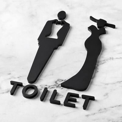 Inspired Deals Modern Acrylic Bathroom Sign 3D Restroom Door Sticker For Hotels, Offices & Public Spaces l black
