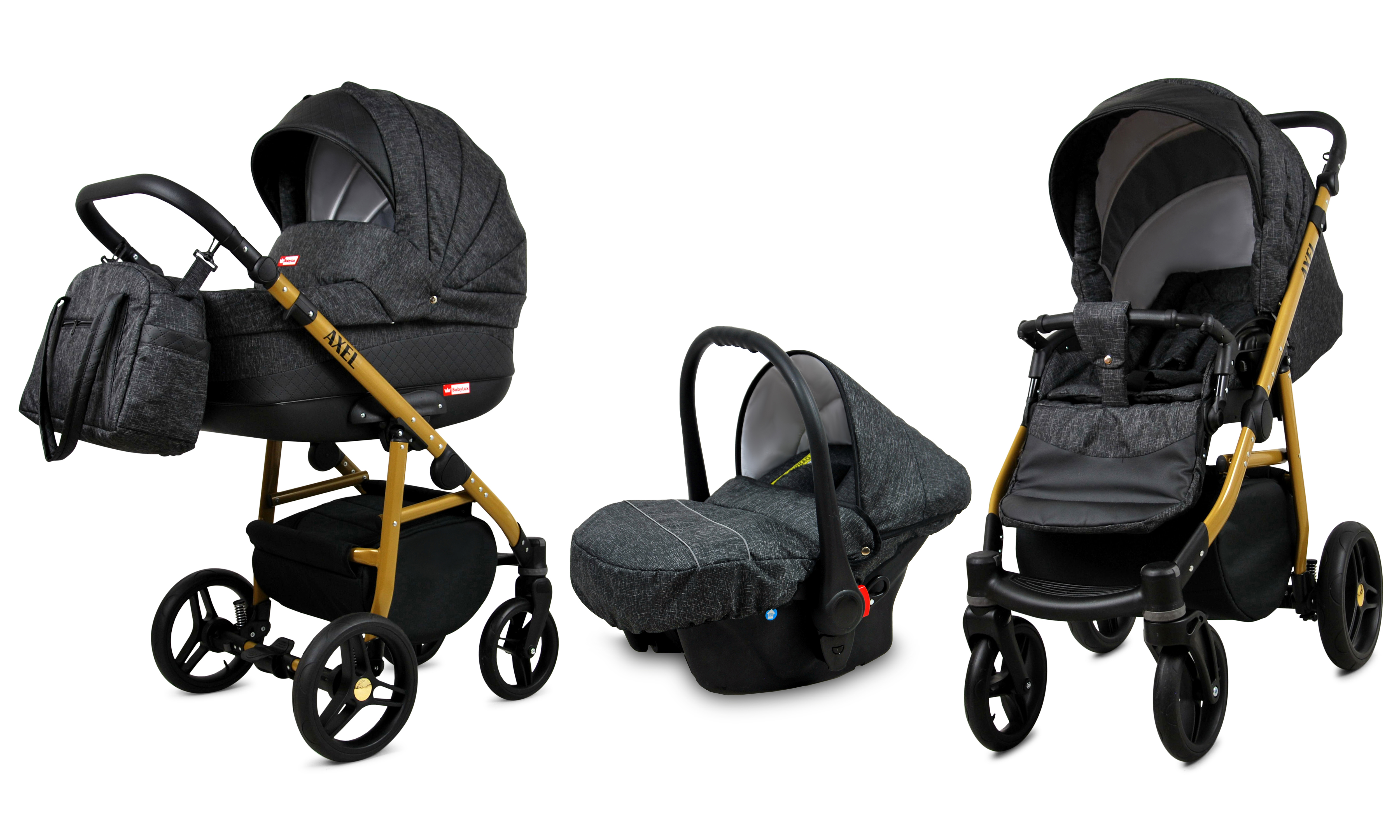 BabyLux Axel | 3in1 Kinderwagen Set | Carbon | Kombikinderwagen | Kinderwagenset | Buggy + Baby