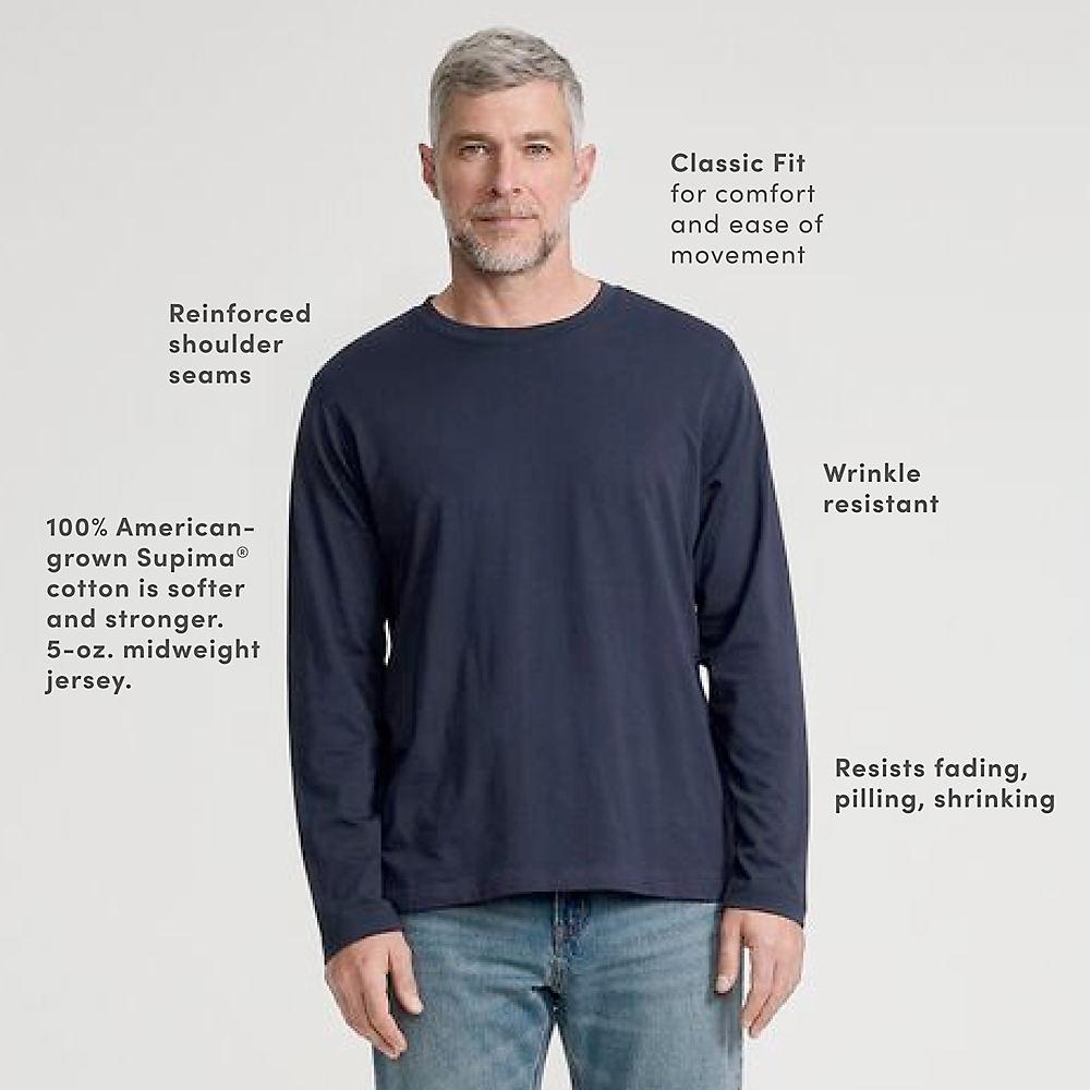 Supima Langarm-Shirt mit Rundhalsausschnitt, Herren, size: regular, Blau, Baumwolle, by Lands' End