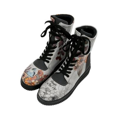 Schnürboots DOGO "Future High Top Boots Magic In The Air Damen Stiefeletten", Damen, Gr. 38, Normalschaft, bunt (grau), Lederimitat, Schuhe Schnürboots, Handgefertigt
