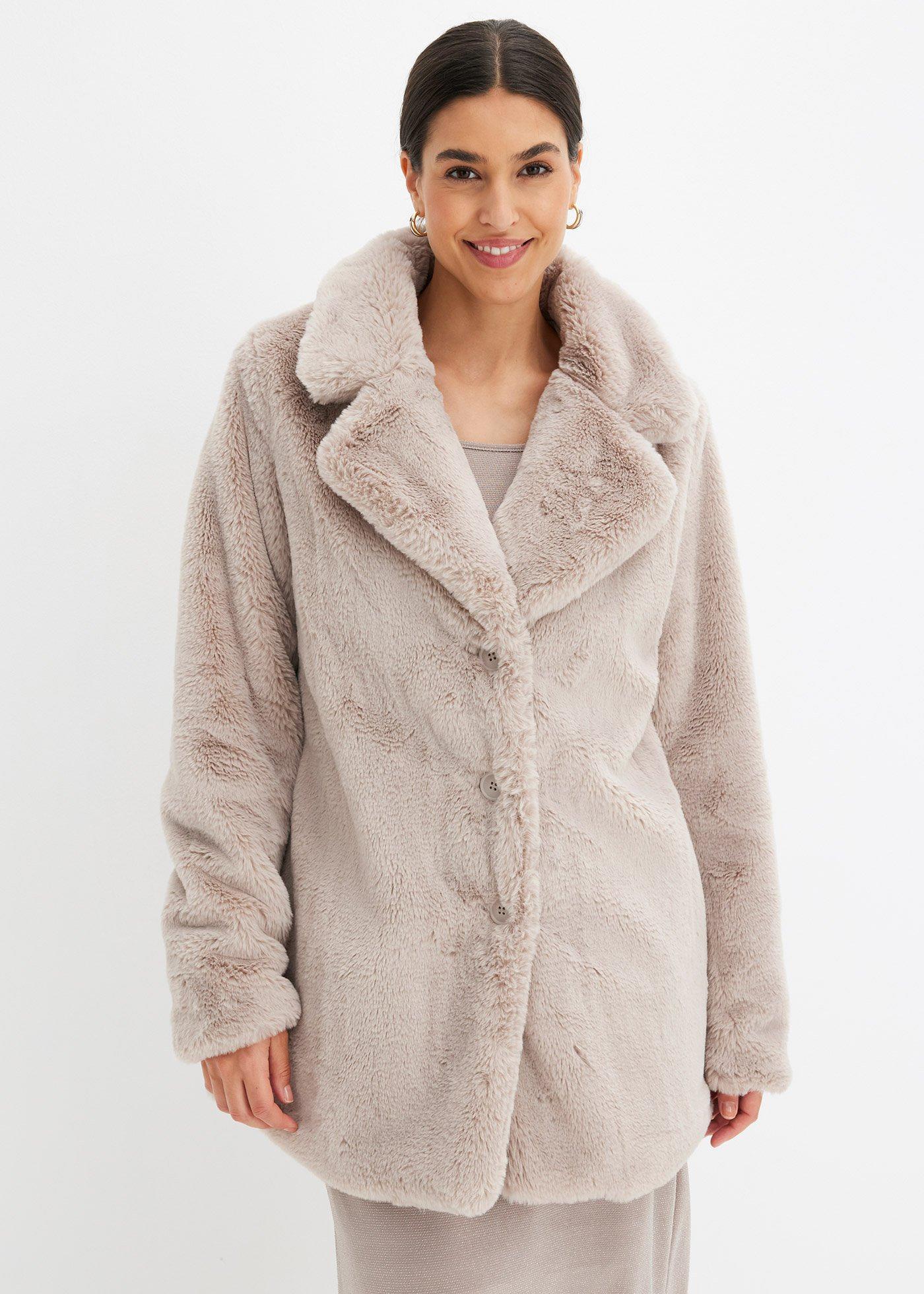 bonprix Kurzmantel aus Fellimitat, grau, Gr.40, kuscheliger Teddy-Mantel