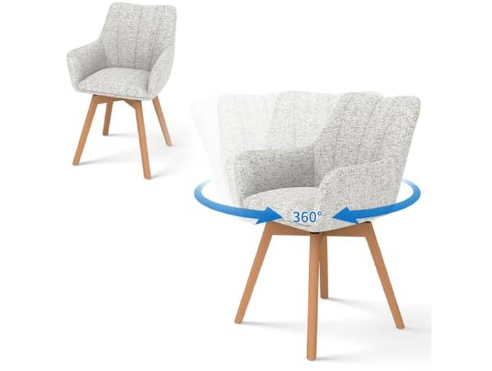 WAFTING Esszimmerstühle 2er Set Drehbar 360° mit Holzbeinen, Beige Tweed-Stoff, Armlehnstuhl, Moderner Polsterstuhl, Drehstuhl, Esszimmerstuhl Drehbar, Wohnzimmer, Arbeitszimmer, Schlafzimmer