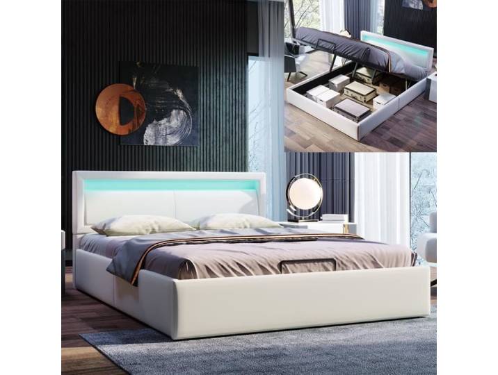 Lit coffre - MODERNLUXE - 140x200cm - LED - Blanc