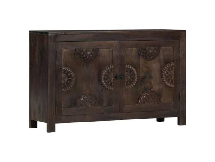 XHNIFBN Sideboard Massivholz Mango Anrichte mit 2 Türen 110x35x70 cm Handgefertigter Kommodenschrank aus Mangoholz mit kunstvollen Schnitzereien für Wohnzimmer und Flur.