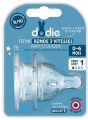 Dodie 2 Tétines Rondes Anti-Colique 3 Vitesses Débit Lent 0-6 Mois - Blister 2 tétines