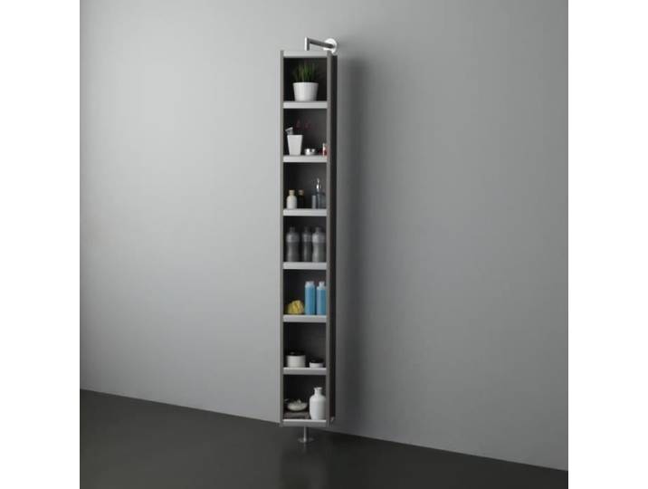 COLONNE TOURNANTE AVEC MIROIR ET COMPARTIMENT OUVERT COULEUR GRIS