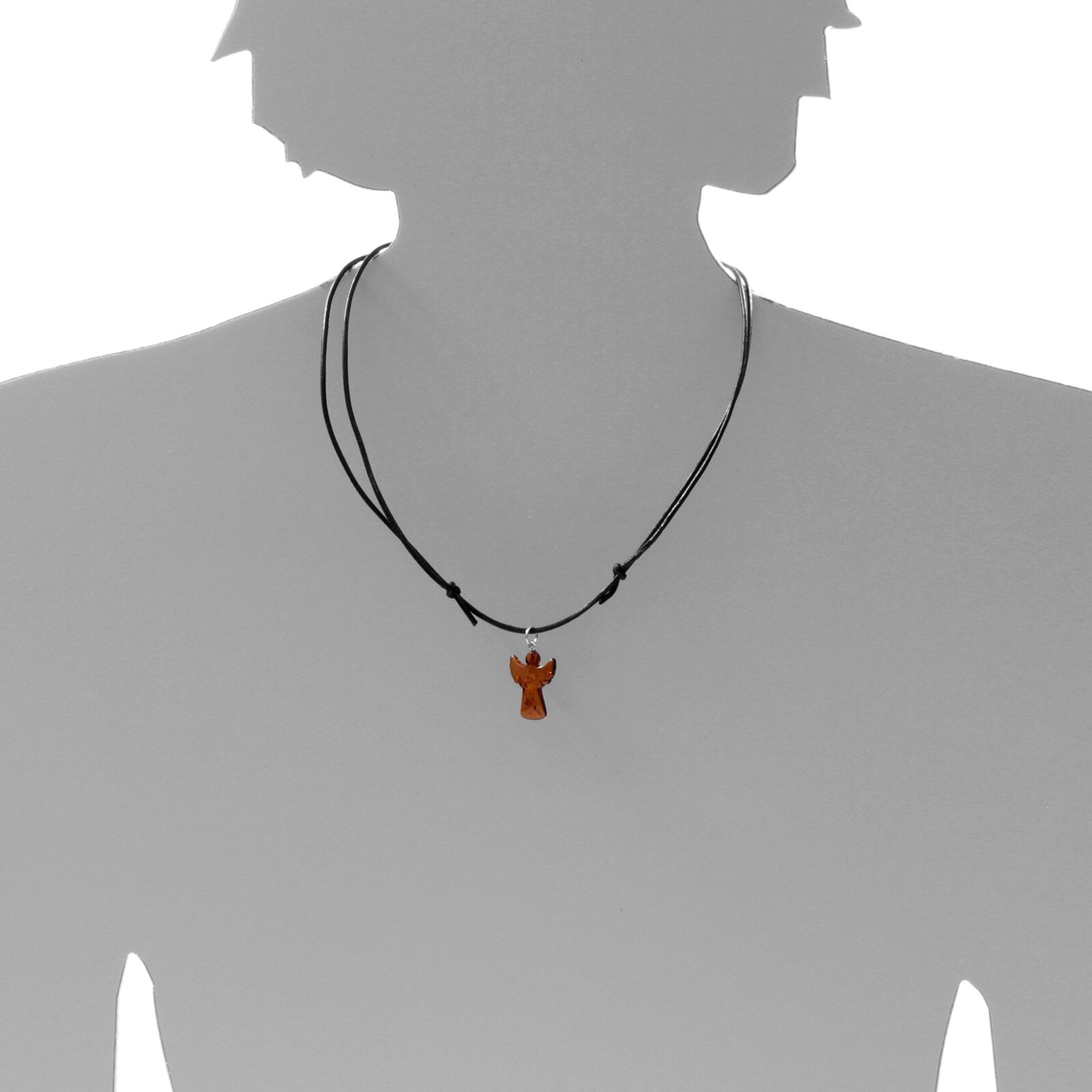 Kette mit Anhänger OSTSEE-SCHMUCK "Ostsee-Schmuck Kette mit Anhänger Engel - Lederband", braun, Halsketten, Damen, variabel, Bernstein, L: 38 45 50 60 70, Kette mit Anhänger braun variabel, Bernstein, L: 38 45 50 60 70