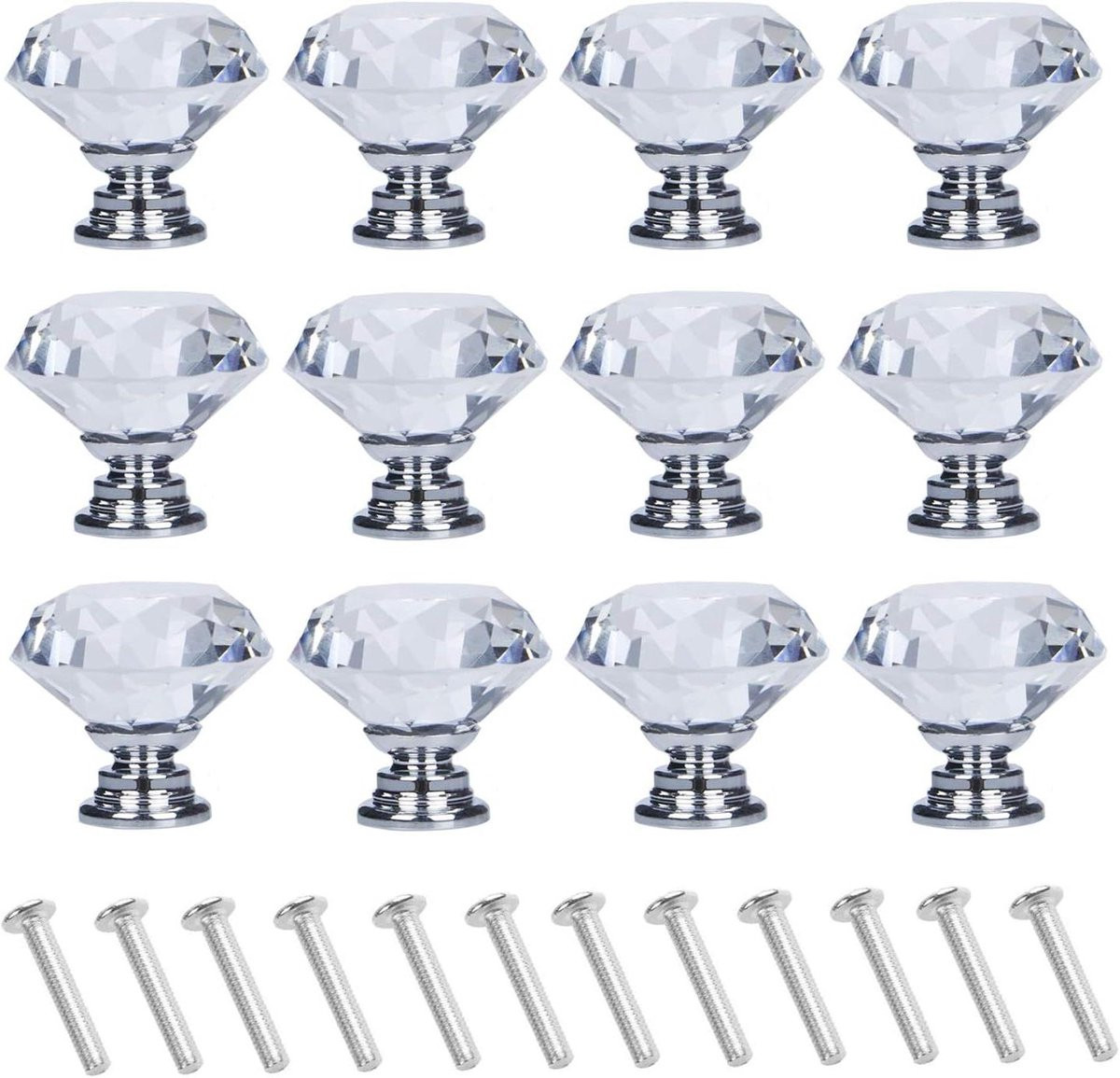 Kristal Ladeknoppen Diamantvormig Helder - 30mm Diameter