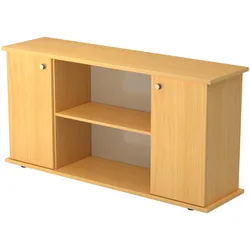 bümö Sideboard Buche mit Flügeltüren & Regal  - Büromöbel Sideboard Holz 166cm breit, 45cm schmal, Büro Schrank für Flur oder als Wohnzimmer-Kommode