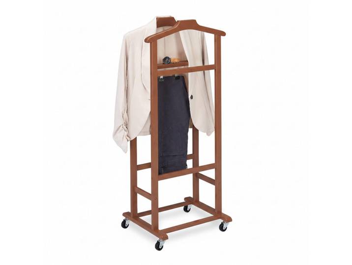 Relaxdays Herrendiener Dunkelbraun Bambus auf Rollen, Holz, Kunststoff, 47x107x37 cm, Schlafzimmer, Herrendiener