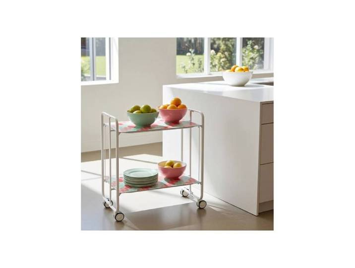 Desserte pliante BAUHAUS avec roulettes Structure blanche 2 niveaux 4 positions DON HIERRO. 8989