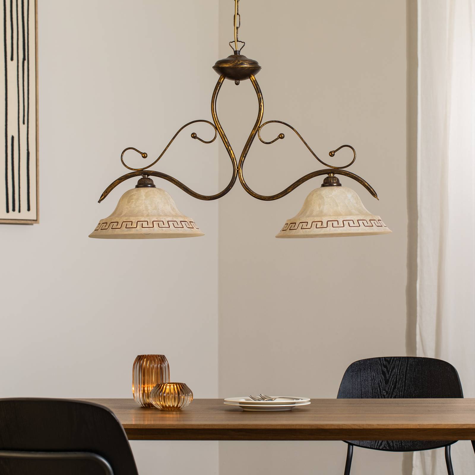 Glas Hängelampe BILIARDO GIORGIO ONLI, dimmbar, bronze / altmessing, für Wohn- / Esszimmer, Glas, Landhaus / Rustikal, Pendelleuchte
