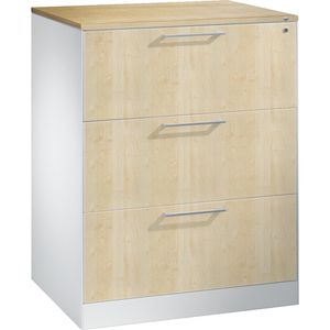 CP-Möbel Hängeregisterschrank Asisto C3000, 2-bahnig, 3 Schübe, Metall/Holz, lichtgrau / ahorn