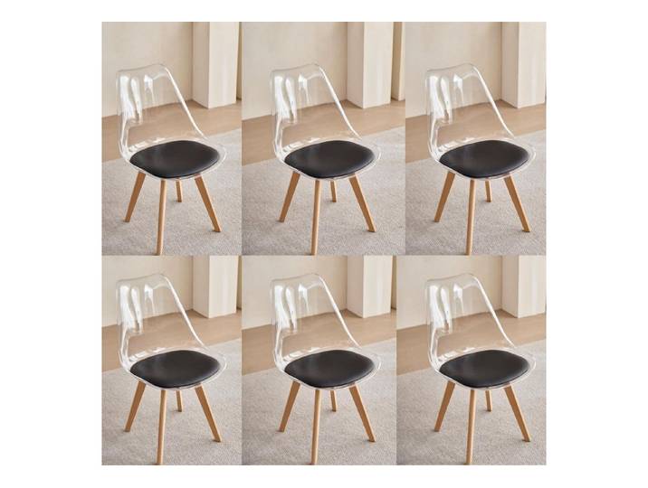 LuxusKollektion Esszimmerstuhl Esszimmerstuhl 6er Set Transparentes Schwarzes Pu-leder 6er-Set