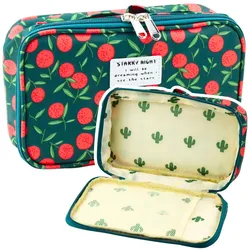 Federmäppchen, Schul-Organizer, Kosmetiktasche, Kirschen, Grün, 22,5 cm