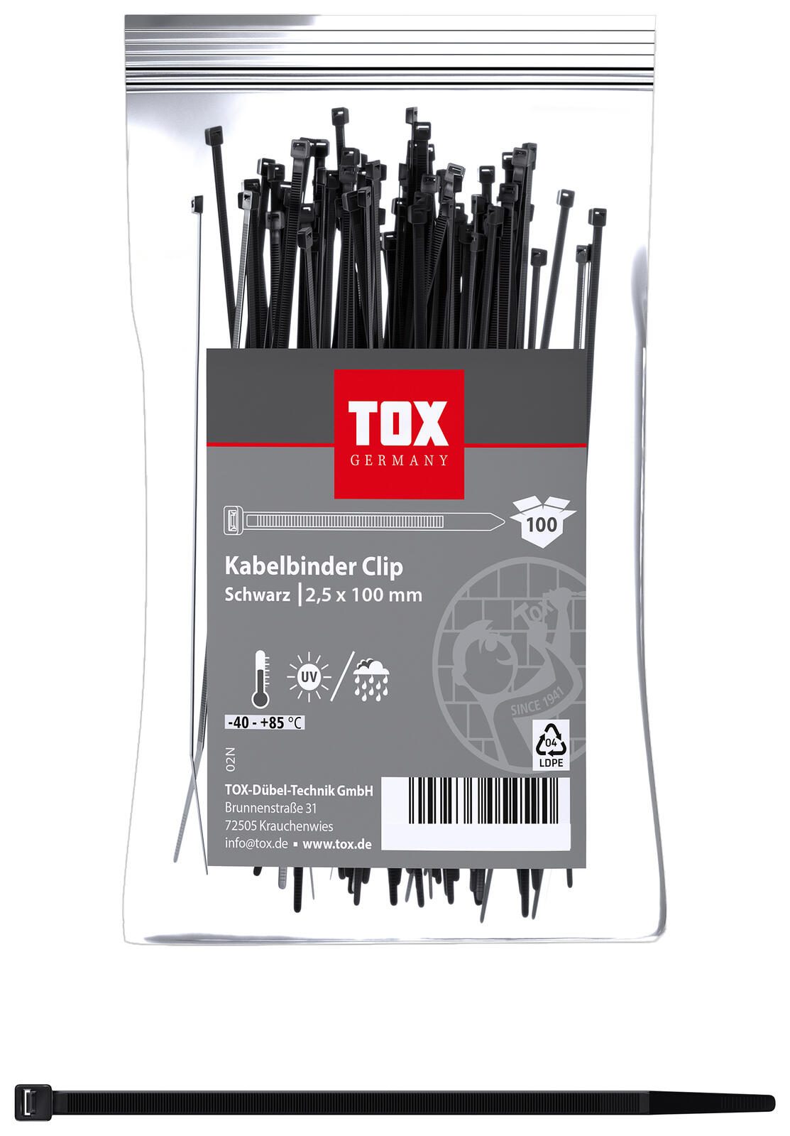 TOX Kabelbinder Clip 2,5 x 100 mm schwarz 099600020