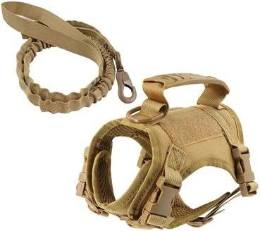 Uplift Essentials Adjustable Tactical Cat And Puppy Harness With Leash For Secure Training Walks khaki