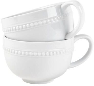 Fitz and Floyd Everyday White Set of 2 Beaded Coupe Mug, 18 Oz