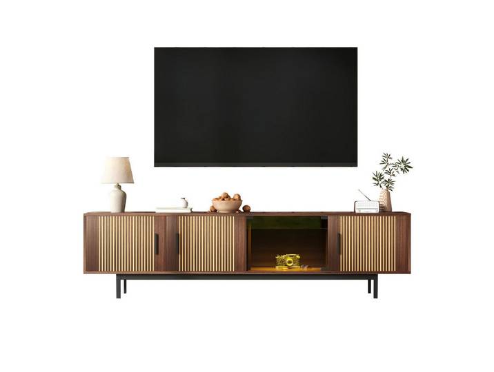 Merax TV-Schrank (1-St) Lowboard mit LED, Glasfront und geschnitzter Struktur, Breit: 200cm