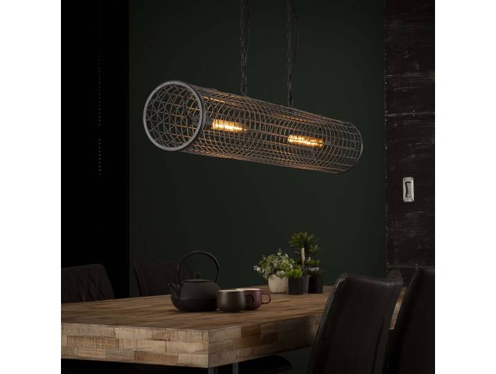 Pendelleuchte „Velanis“ – Zylindrische Lampe im industriellen Draht-Design - Stahlgrau - Luxusbetten24