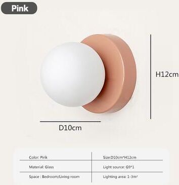Friendly Fresh Finds Nordic LED Glass Wall Lamp Minimalist Orb Sconce For Modern Home Lighting pink no Blub