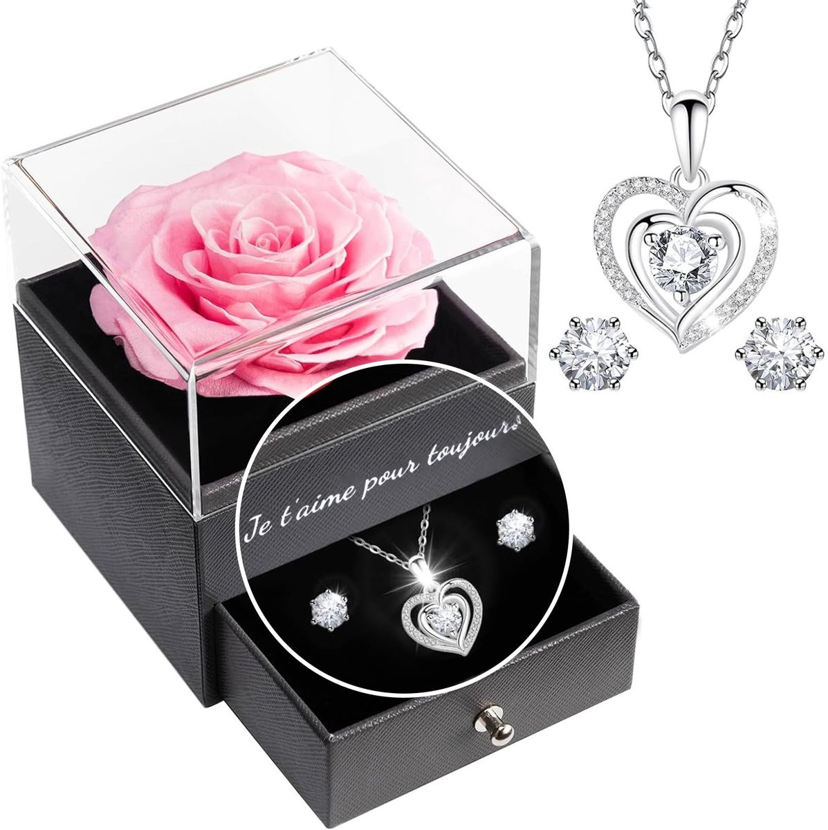 Dailygoods Geconserveerde Rozen Sieradenset met Uniek Juwelendoosje