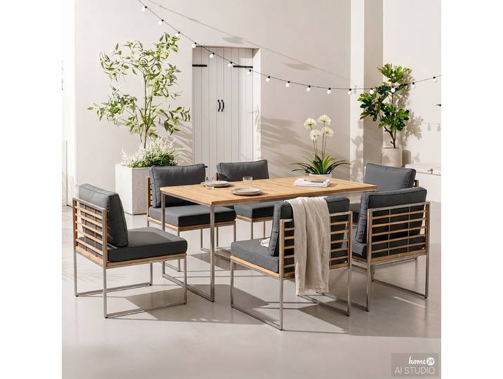 Dining-Loungeset 7-teilig 160 x 74 x 90cm Braun/Grau