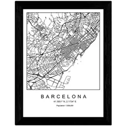 POSTER Barcelona Stadtkarte – Nordisch A3 Schwarzer Rahmen